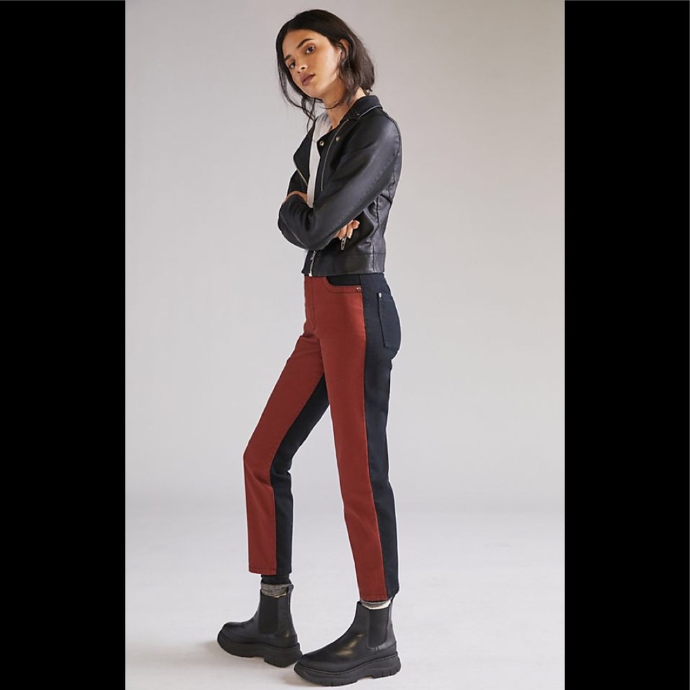Anthropologie Maeve Colorblocked Straight Pants Size 30 Orange